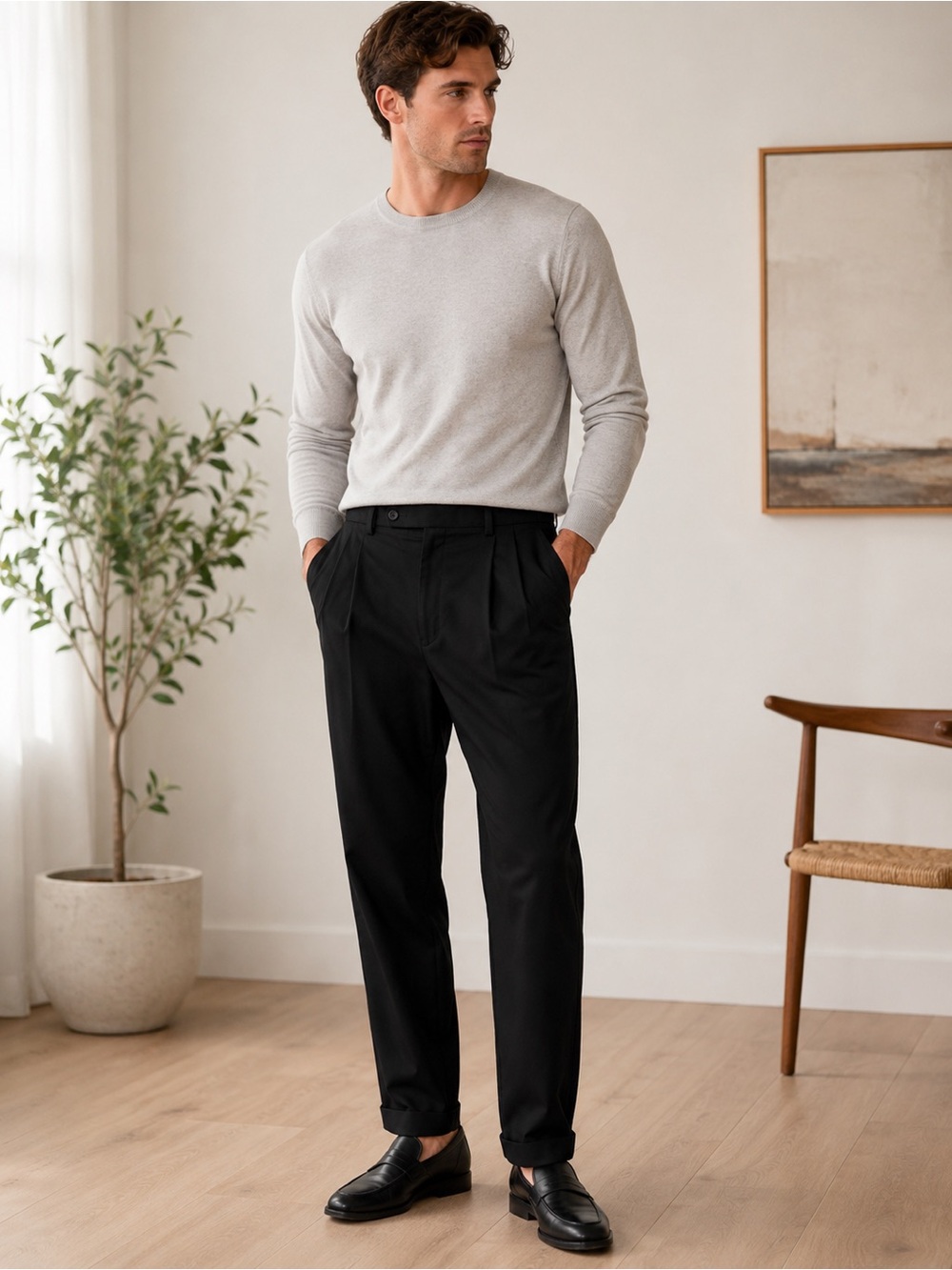 Polo Ralph Lauren Black Pleated Cuffed Lightweight Dress Pants NWT 38